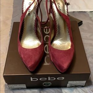 BeBe burgundy suede slingback strapping shoe
